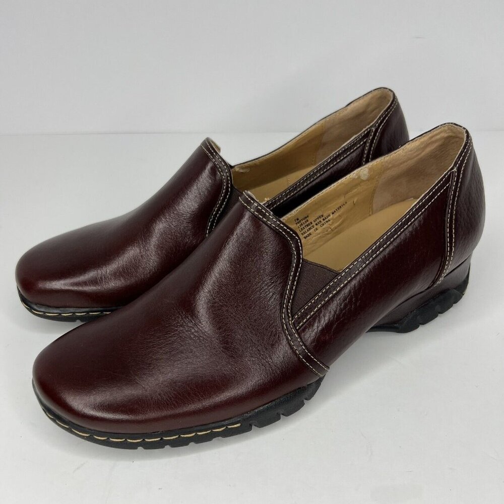 Bjorndal Neptune Brown Womens Size 7 Leather Slip-On Shoes Wedge Heels